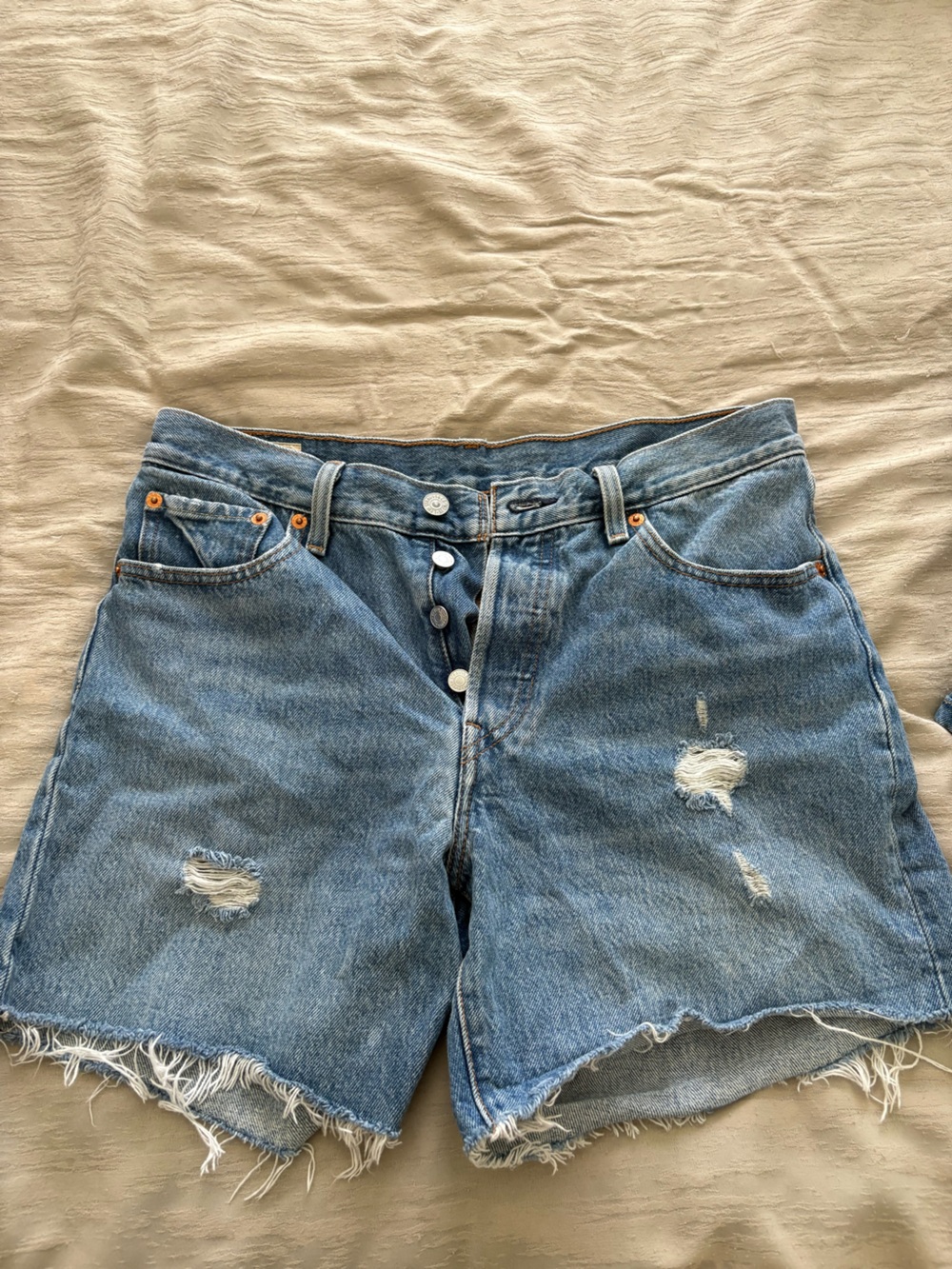 Levi's Light Blue Distressed Boyfriend Jeans Shorts